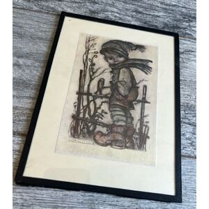 Hummel Picture Boy Wind Glass Frame Photo Wall Art Vintage‎ Outdoors Germany